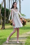 Verano by Tanya_White Cotton Linen Printed Floral Square Emma Tie Up Dress _Online_at_Aza_Fashions