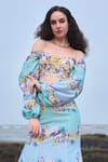 Buy_Verano by Tanya_Blue Cotton Linen Printed Floral Sweetheart Marina Crop Top _Online_at_Aza_Fashions