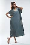 Buy_Mayank Anand Shraddha Nigam_Grey Georgette Plain Cowl Neck Dress _at_Aza_Fashions