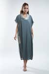 Mayank Anand Shraddha Nigam_Grey Georgette Plain Cowl Neck Dress _at_Aza_Fashions