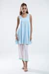 Buy_Mayank Anand Shraddha Nigam_Blue Georgette Plain Dress Round Pleated Short With Jacket 