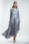 Buy_Mayank Anand Shraddha Nigam_Grey Shimmer Georgette Plain Cowl Neck Masn Asymmetric Dress _at_Aza_Fashions