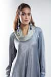 Buy_Mayank Anand Shraddha Nigam_Grey Shimmer Georgette Plain Cowl Neck Masn Asymmetric Dress _Online_at_Aza_Fashions