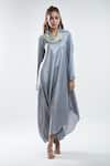 Mayank Anand Shraddha Nigam_Grey Shimmer Georgette Plain Cowl Neck Masn Asymmetric Dress _at_Aza_Fashions