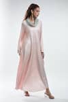 Buy_Mayank Anand Shraddha Nigam_Peach Shimmer Georgette Plain Cowl Neck Masn Dress_at_Aza_Fashions