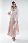 Mayank Anand Shraddha Nigam_Peach Shimmer Georgette Plain Cowl Neck Masn Dress_Online_at_Aza_Fashions