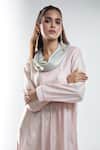 Buy_Mayank Anand Shraddha Nigam_Peach Shimmer Georgette Plain Cowl Neck Masn Dress_Online_at_Aza_Fashions