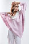 Shop_Mayank Anand Shraddha Nigam_Pink Bamboo Silk Plain Cowl Neck Asymmetric Top _Online_at_Aza_Fashions