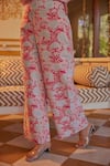 Kapraaaha_Pink Muslin Print Floral V-neck Chevron Strappy Top With Pant _at_Aza_Fashions