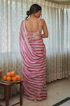 Shop_Kapraaaha_Pink Chiffon Print Floral Round Stripe Saree With Blouse _at_Aza_Fashions