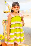 JILMIL DREAMWEAR_Green Cotton Solid Contrast Ruffled Flared Dress _Online_at_Aza_Fashions