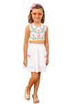 JILMIL DREAMWEAR_White Cotton Embroidered Lotus Crop Top And Skirt Set _Online_at_Aza_Fashions