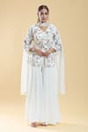 Buy_Khwaab by Sanjana Lakhani_Cream Georgette Embroidery Salli V Neck Gardenia Short Kurta Palazzo Set_at_Aza_Fashions