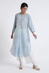 Buy_Jayati Goenka_Blue Cotton Print Block Round Long Kurta With Pant _at_Aza_Fashions