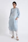 Buy_Jayati Goenka_Blue Cotton Print Block Round Long Kurta With Pant _Online_at_Aza_Fashions