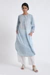 Shop_Jayati Goenka_Blue Cotton Print Block Round Long Kurta With Pant _Online_at_Aza_Fashions