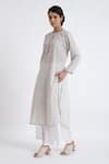 Jayati Goenka_Grey Cotton Print Block Round High-low Kurta With Pant _Online_at_Aza_Fashions