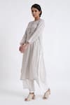 Buy_Jayati Goenka_Grey Cotton Print Block Round High-low Kurta With Pant _Online_at_Aza_Fashions