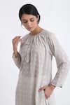 Shop_Jayati Goenka_Grey Cotton Print Block Round High-low Kurta With Pant _Online_at_Aza_Fashions