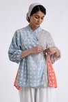 Buy_Jayati Goenka_Multi Color Cotton Print Block Mandarin Collar Wrap Top With Pant _Online_at_Aza_Fashions