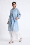 Buy_Jayati Goenka_Blue Cotton Print Block Robe Mandarin Collar Flared Long And Pant Set _Online_at_Aza_Fashions