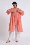 Buy_Jayati Goenka_Pink Cotton Print Block Robe Mandarin Collar Gathered Yoke Long With Pant Set