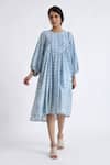 Buy_Jayati Goenka_Blue Cotton Print Round Yoke Flared Dress_at_Aza_Fashions