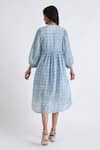 Shop_Jayati Goenka_Blue Cotton Print Round Yoke Flared Dress_at_Aza_Fashions