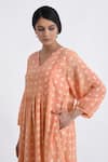 Shop_Jayati Goenka_Pink Cotton Print Block Notched Balloon Sleeve Flared Dress _Online_at_Aza_Fashions