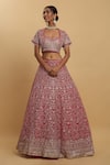 Aham-Vayam_Pink Net Embroidered Zari Sweetheart Gulzaar Floral Lehenga Set_Online_at_Aza_Fashions