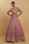 Buy_Aham-Vayam_Pink Net Embroidered Zari Sweetheart Gulzaar Floral Lehenga Set_Online_at_Aza_Fashions
