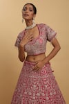 Shop_Aham-Vayam_Pink Net Embroidered Zari Sweetheart Gulzaar Floral Lehenga Set_Online_at_Aza_Fashions