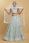 Buy_Aham-Vayam_Green Net Embroidered Thread Sneh Sparsh Mirror Embellished Panelled Lehenga Set