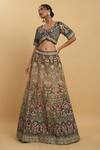 Aham-Vayam_Green Net Embroidered Thread Sweetheart Mayur Floral Lehenga Set _Online_at_Aza_Fashions