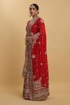 Shop_Aham-Vayam_Red Net Embroidered Thread Matsya Crystal Stone Embellished Bridal Lehenga Set _Online_at_Aza_Fashions