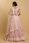 Shop_Aham-Vayam_Pink Net Embroidered Thread V-neck Kalpana Floral Mirror Embellished Lehenga Set_at_Aza_Fashions