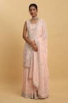 Buy_Aham-Vayam_Pink Georgette Embroidered Zardozi Round Floral Kurta Sharara Set_at_Aza_Fashions