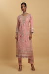 Buy_Aham-Vayam_Pink Georgette Embroidered Thread Round Floral Kurta Pant Set_Online_at_Aza_Fashions