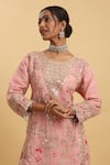 Aham-Vayam_Pink Georgette Embroidered Thread Round Floral Kurta Pant Set_at_Aza_Fashions