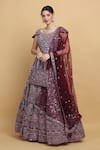 Buy_Aham-Vayam_Purple Net Embroidered Thread Round Khushnuma Mirror Embellished Lehenga Set _at_Aza_Fashions