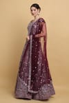 Buy_Aham-Vayam_Purple Net Embroidered Thread Round Khushnuma Mirror Embellished Lehenga Set _Online_at_Aza_Fashions