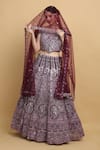 Shop_Aham-Vayam_Purple Net Embroidered Thread Round Khushnuma Mirror Embellished Lehenga Set _Online_at_Aza_Fashions