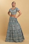 Buy_Aham-Vayam_Blue Net Embroidered Floral V Neck Gauri Lehenga Set_Online_at_Aza_Fashions