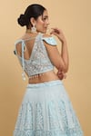 Aham-Vayam_Blue Net Embroidered Floral V Neck Bahaar Lehenga Set _Online_at_Aza_Fashions