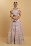 Aham-Vayam_Pink Net Embroidered Floral Leaf Divya Lehenga Set _Online_at_Aza_Fashions