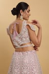 Buy_Aham-Vayam_Pink Net Embroidered Floral Leaf Divya Lehenga Set 