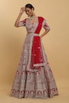 Buy_Aham-Vayam_Red Net Embroidered Floral Plunge Neck Disha Bridal Lehenga Set _at_Aza_Fashions