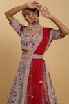 Aham-Vayam_Red Net Embroidered Floral Plunge Neck Disha Bridal Lehenga Set _at_Aza_Fashions