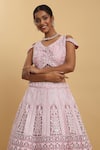 Shop_Aham-Vayam_Pink Net Embroidered Sequin V Neck Mihika Lehenga Set_Online_at_Aza_Fashions
