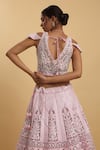 Buy_Aham-Vayam_Pink Net Embroidered Sequin V Neck Mihika Lehenga Set